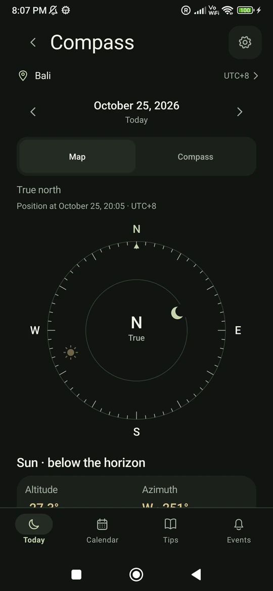 Moon Phase: Compass screen