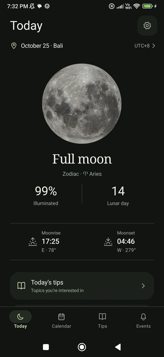 Moon Phase: Today screen