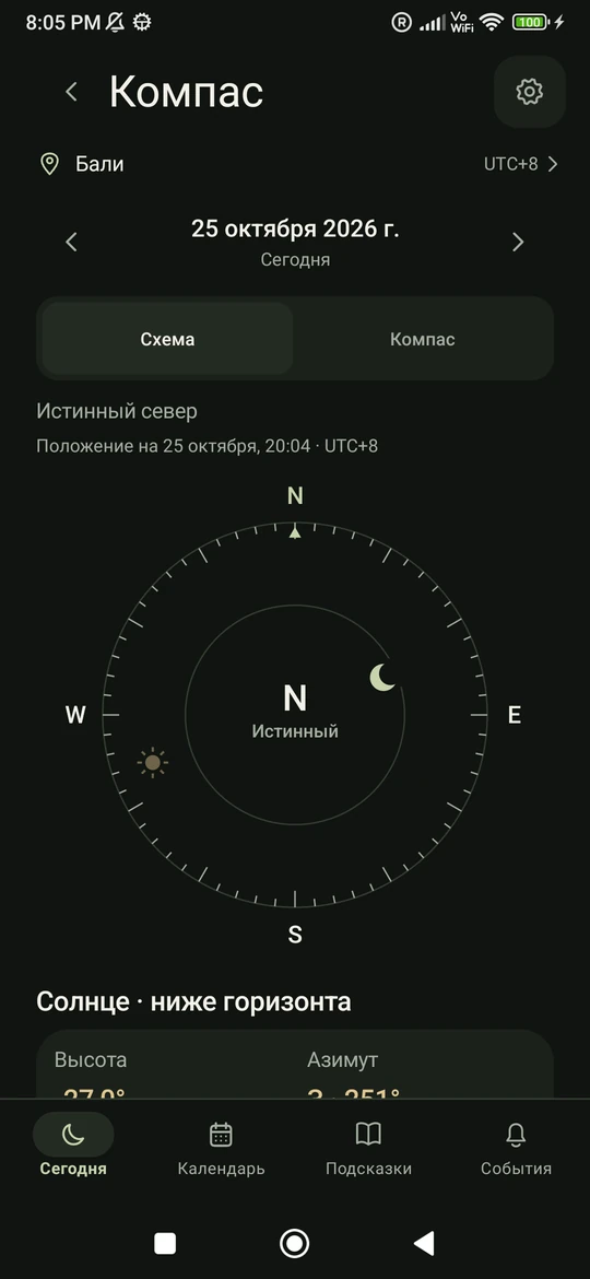 Moon Phase: экран «Компас»